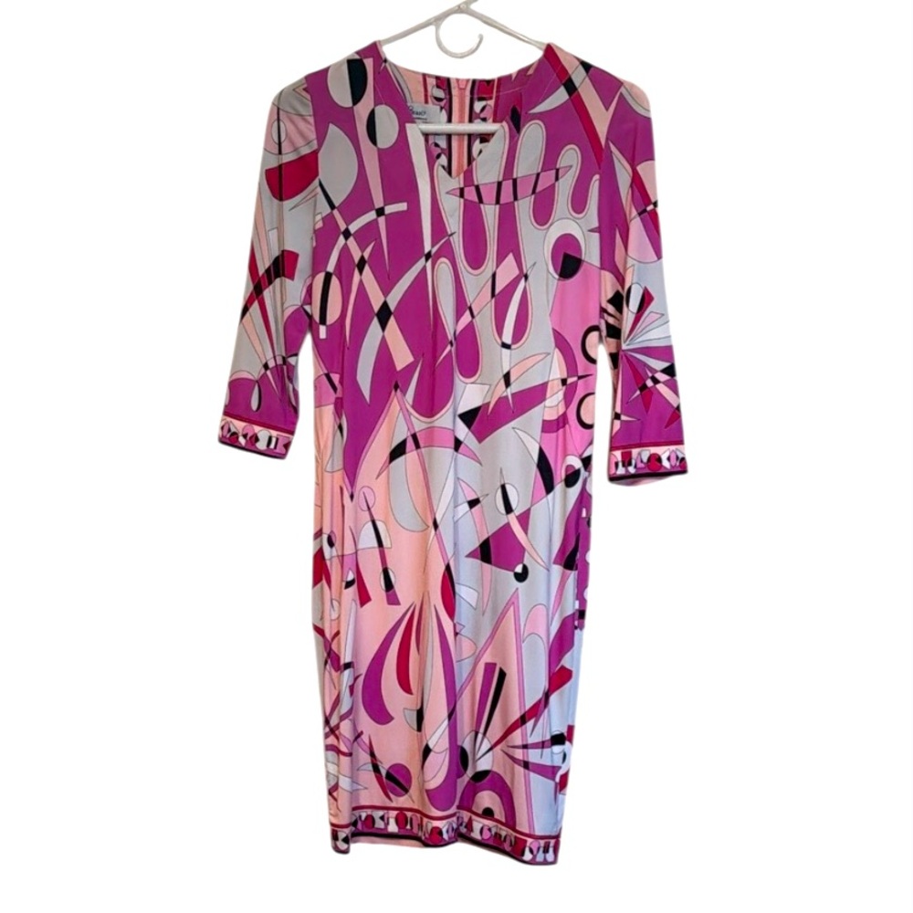 Vintage 80s Averardo Bessi Pink Pastel Geometric Design Shift Dress Italy Sz 6